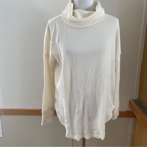 Maeve Anthro Waffle Cowl Neck Top Thermal Oversized Cozy Ivory M NEW